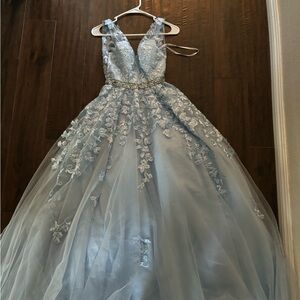 Full blue flower with rhinestones dress!